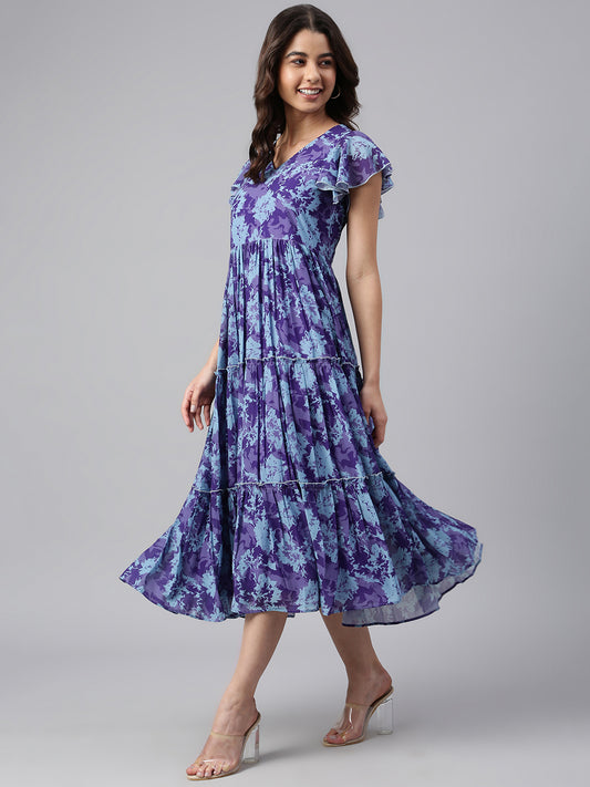 BLUE AND PURPLE A- LINE DRESS