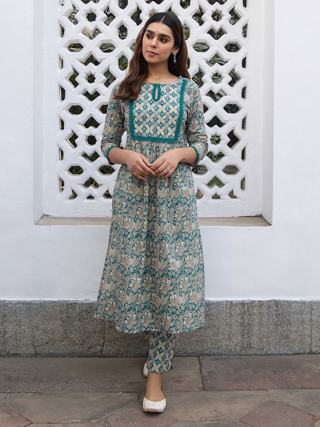 TEAL COTTON KURTA SET