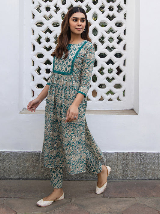 TEAL COTTON KURTA SET