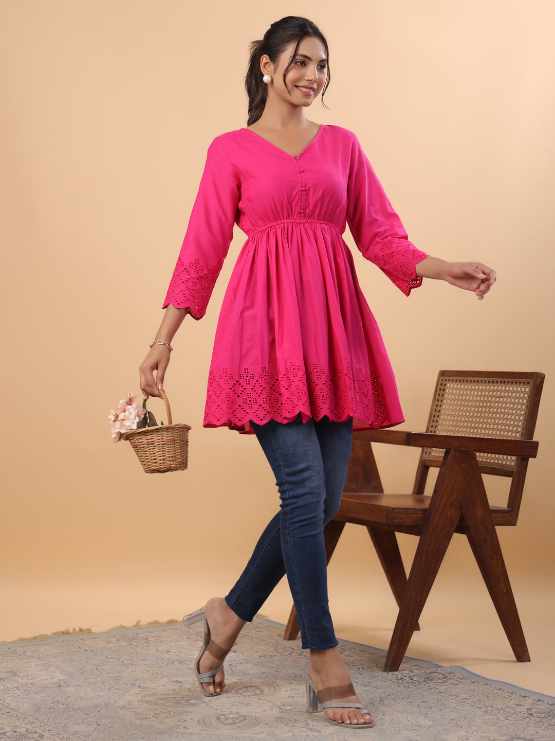 PINK SOLID V-NECK TUNIC