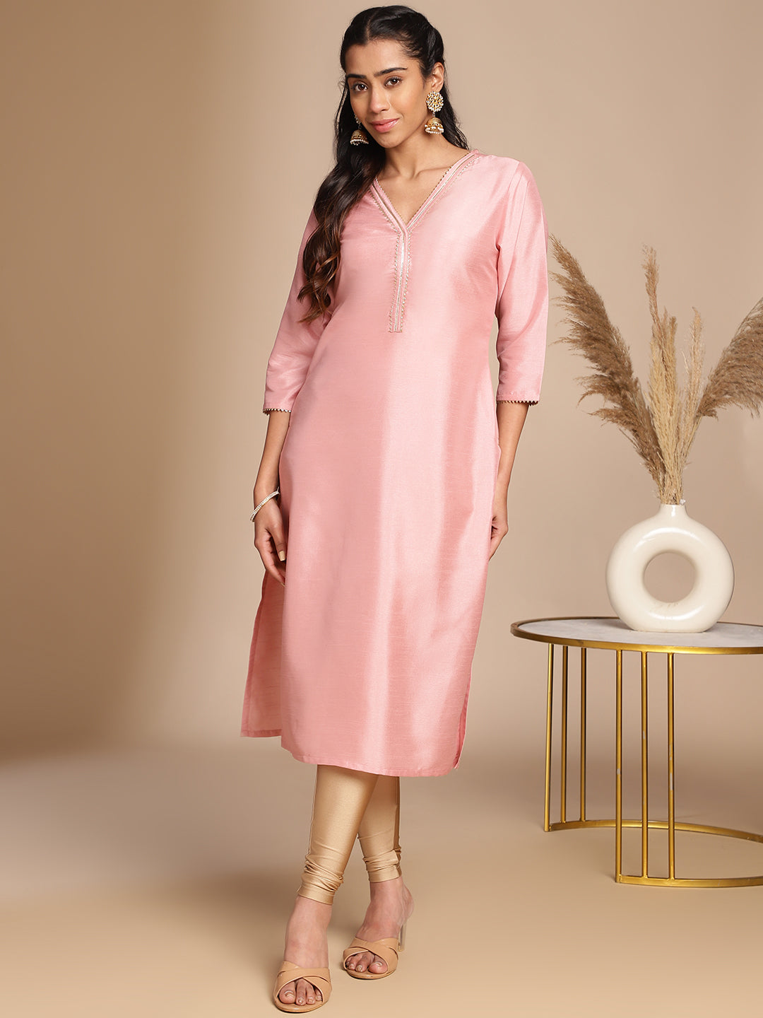 PINK CREPE SILK KURTA