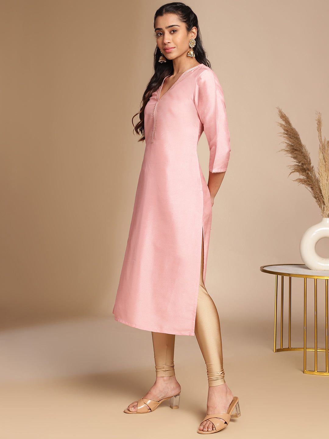 PINK CREPE SILK KURTA