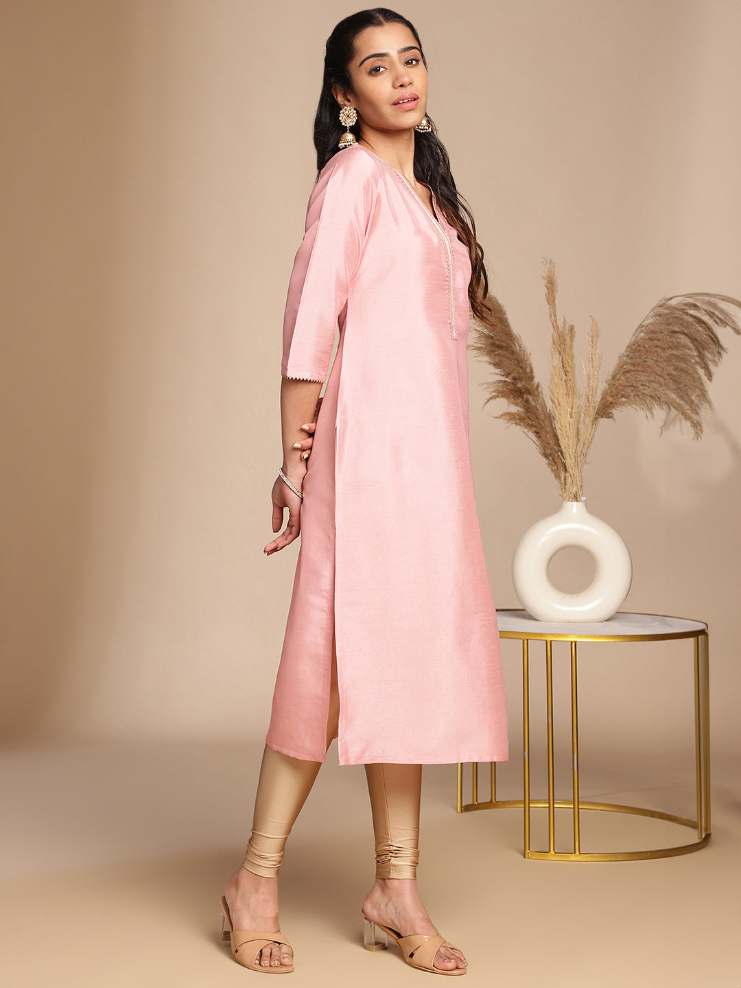 PINK CREPE SILK KURTA