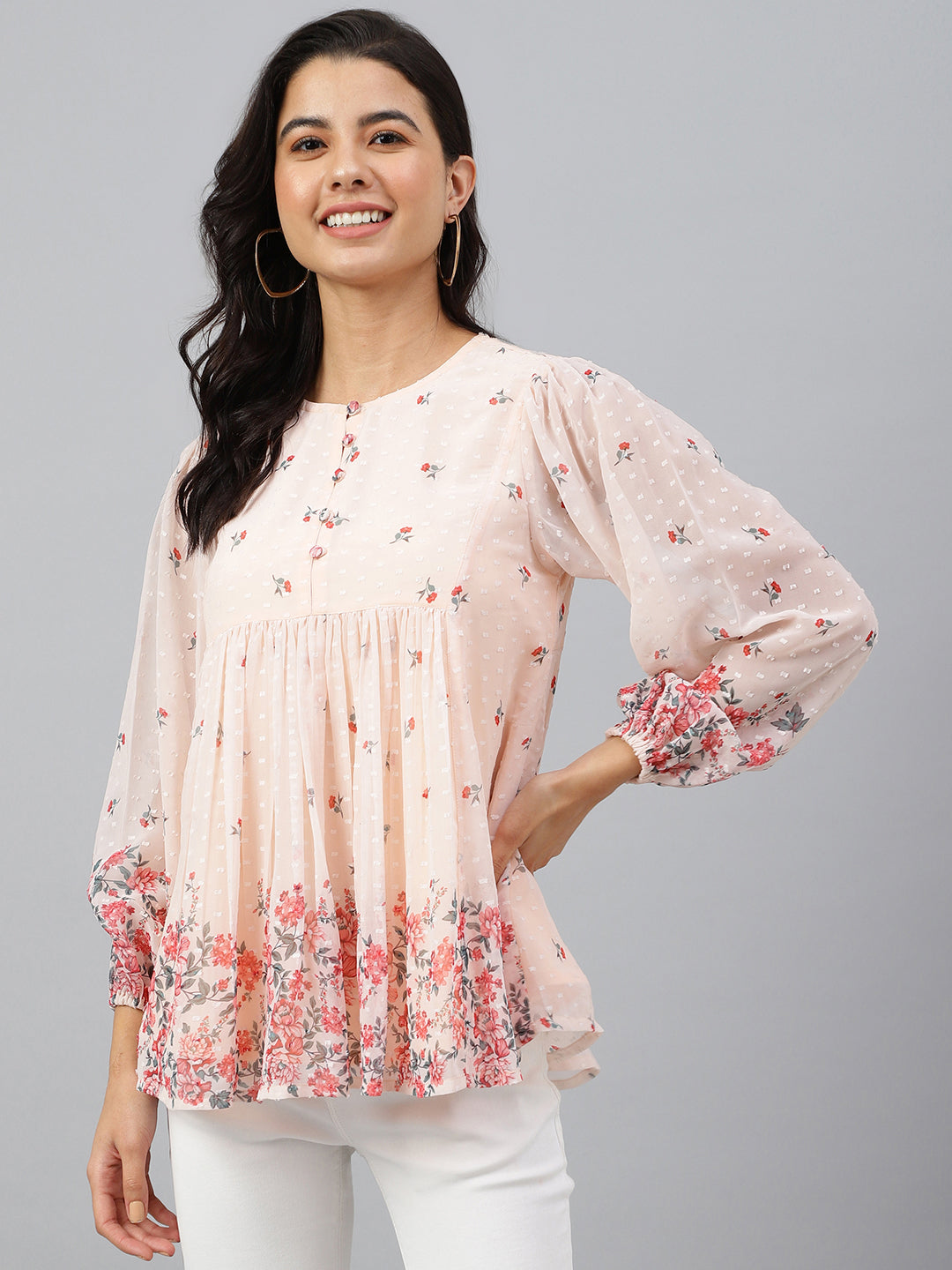 FLORAL PRINT PEACH TOP