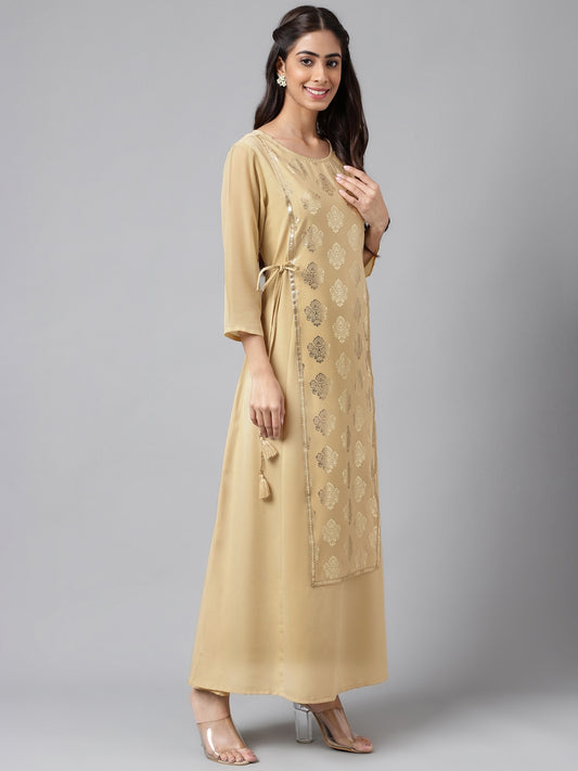 BEIGE CREPE A-LINE LONG KURTA