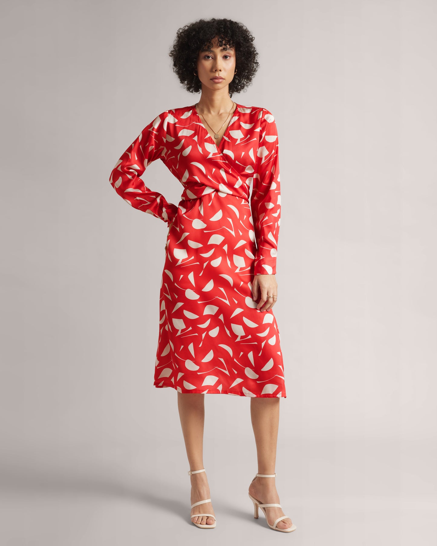 SATIN V NECK MIDI RED DRESS BY ZACCAI