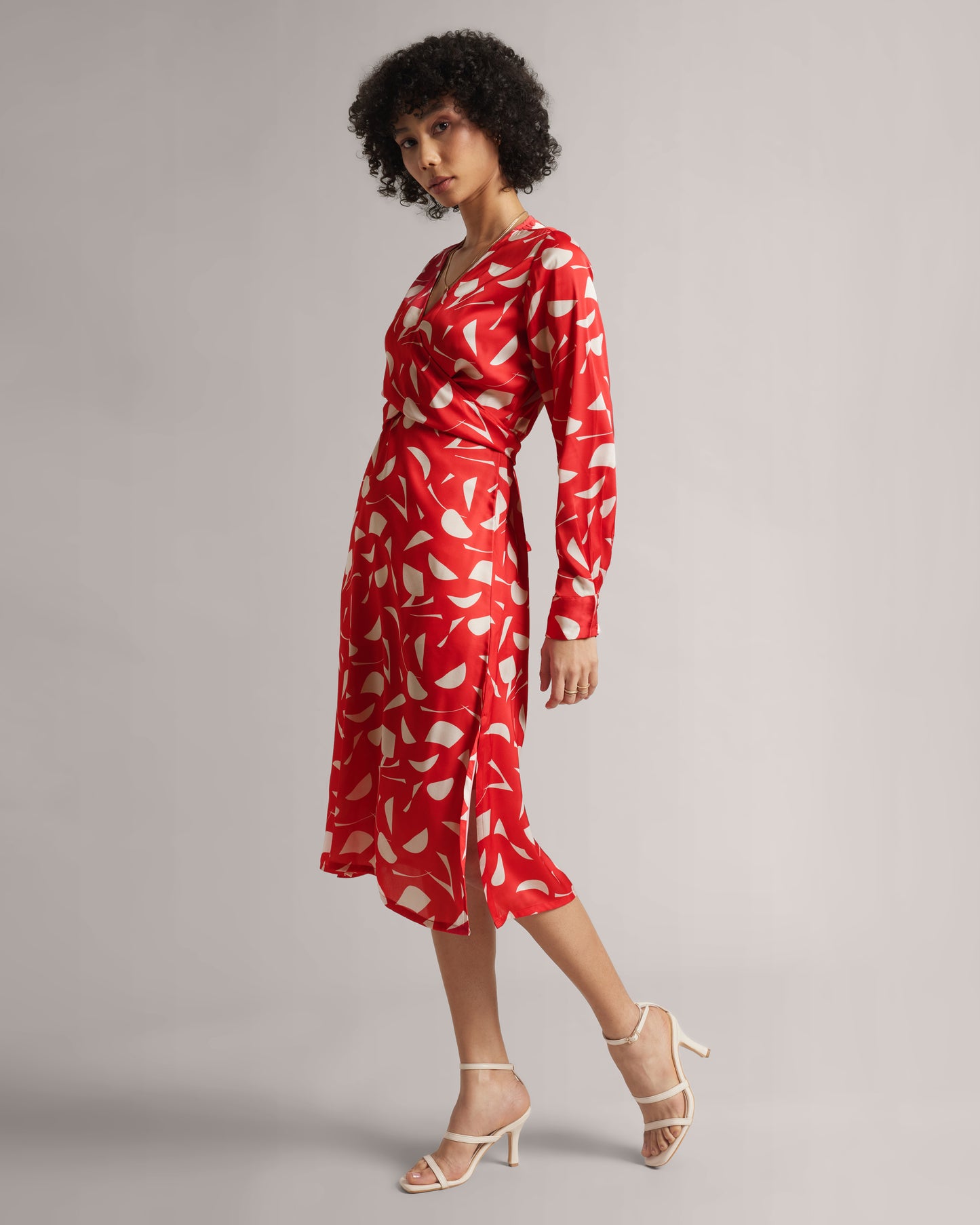 SATIN V NECK MIDI RED DRESS BY ZACCAI